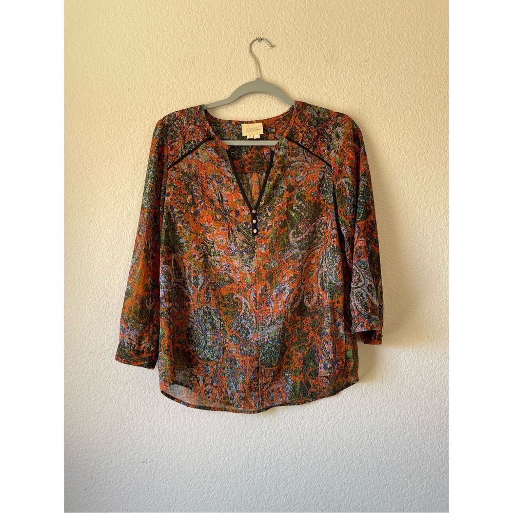 Anthropologie semi sheer boho Henley button blouse size 4